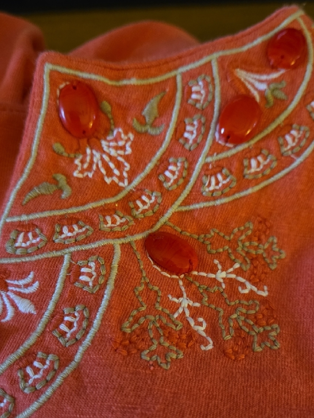 Charter Club Petite Coral Dress Sleeveless Embroidered Beads Tie Waist Cotton SP - Picture 9 of 11
